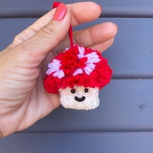Mushroom pompom charm